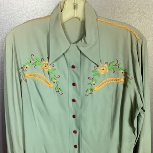 Vintage 1940s Gaberdine Hand Made Ladies Western Shirt