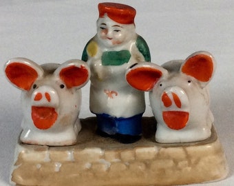 Occupied Japan Butcher and Pigs Salt and Pepper Shakers