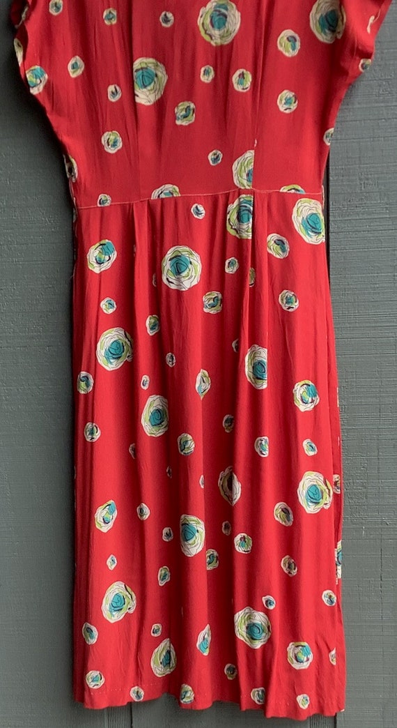 Vintage 1940s Red Rayon Dress with Colorful Flowe… - image 8