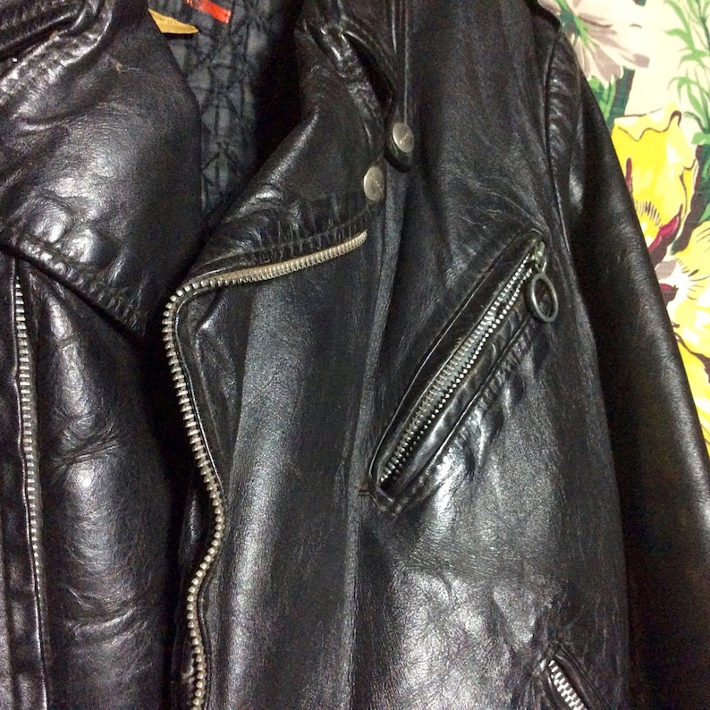 Vintage Brooks Black Leather Motorcycle Jacket - Etsy