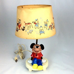 Vintage 1980s Walt Disney Productions Mickey Mouse Lamp and Lampshade