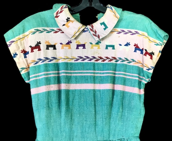 Vintage 1950s Border Print Ethnic Dress
