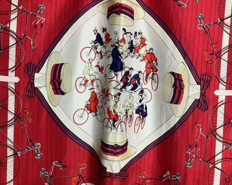 HERMES LES BÉCANES スカーフ 赤　自転車　ヴィンテージ Atelier Ninon / ヴィンテージ「エルメス」スカーフ『LES