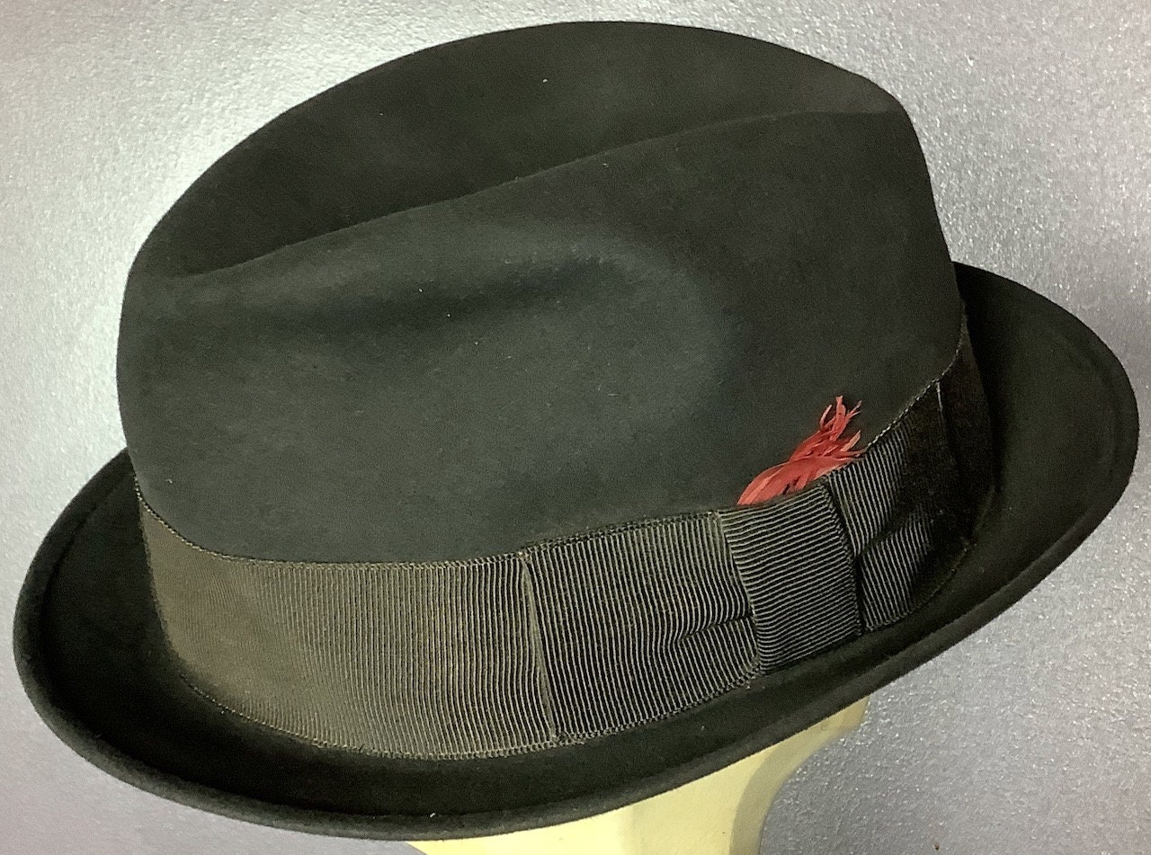 VINTAGE STETSON HAT Black Wool Fedora with Feather & Braided Trim UNISEX Stetson Frederick, Color: Black, Size: 6 3/4 (TWFRDK  main image 2