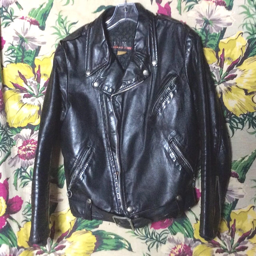 Vintage Brooks Black Leather Motorcycle Jacket - Etsy