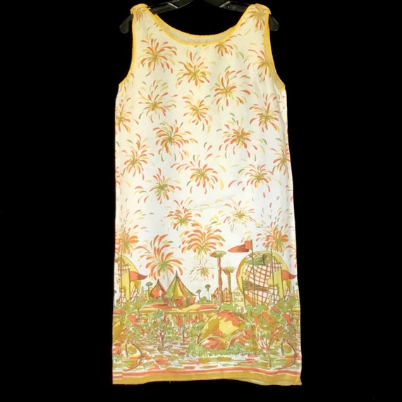 Vintage 1964 Worlds Fair Border Print Dress