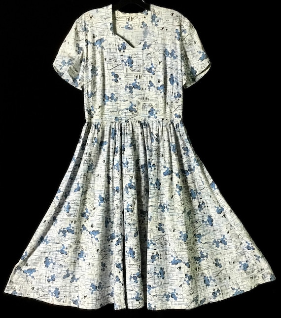 Vintage 1950s Poodle-Paris Print Dress