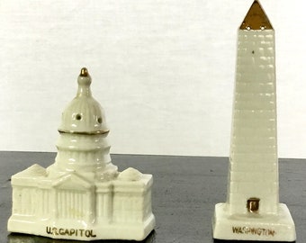 Vintage 1950s Washington Monument & US Capital Salt and Pepper Shakers