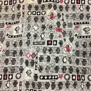 Vintage 1950s Gray and Pink Print Barkcloth