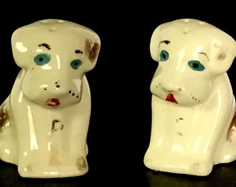 Vintage 1950s Blue Eyed Dog Salt and Pepper Shakers