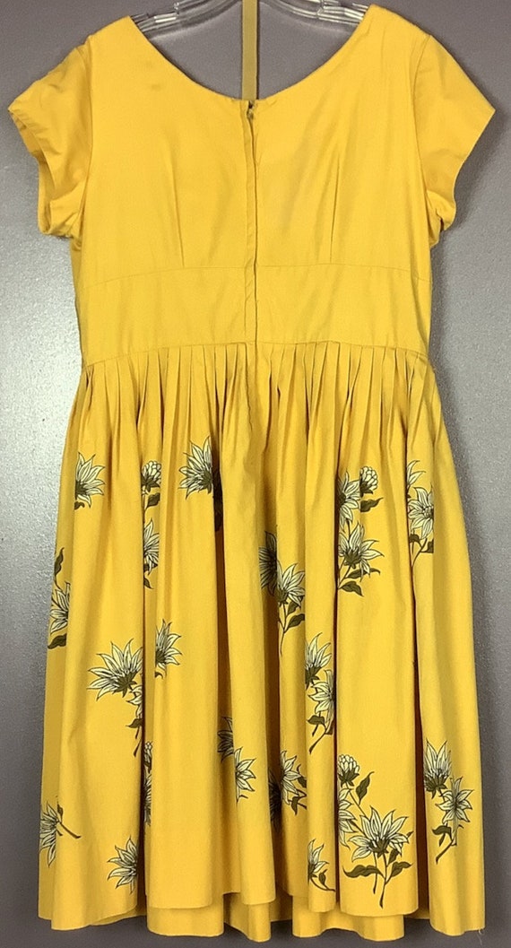 Vintage 1950s Gold Dress with Floral Print Skirt - image 2