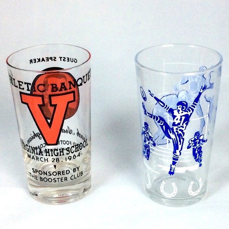 Vintage 1960s Football Memorabilia Drinking Glasses Etsy