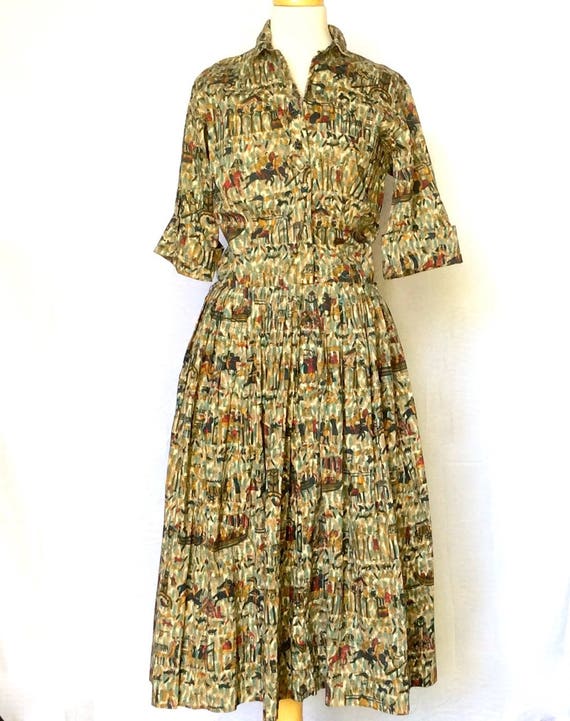 Vintage 1950s Haystack Clothes Egyptian Print Cott