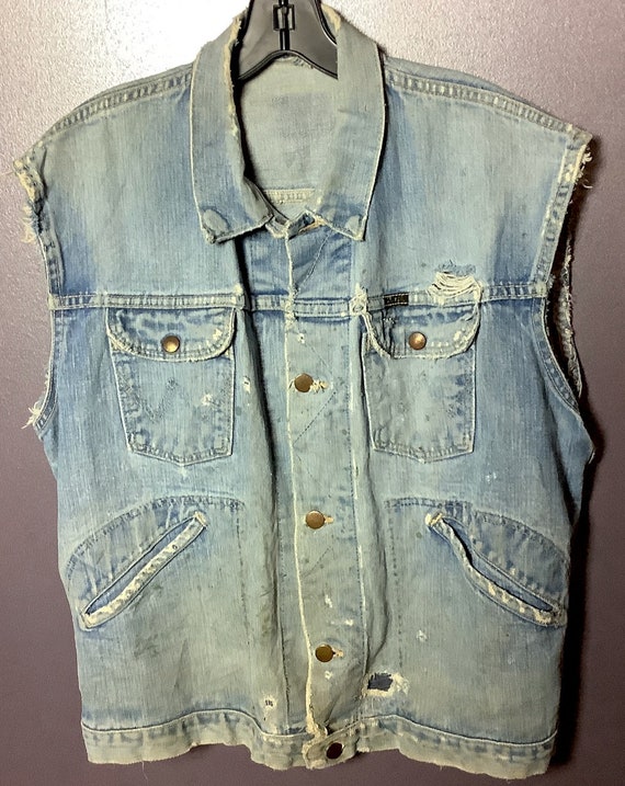 Vintage 1970s Wrangler Jean Jacket Vest with Patc… - image 5