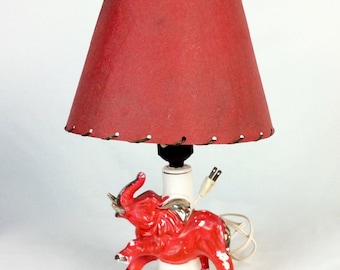 Vintage 1950s Red Elephant Lamp with Reproduction Fiberglass Lampshade