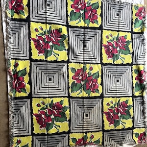 Vintage 1950s Barkcloth Fabric- with Rose Pattern