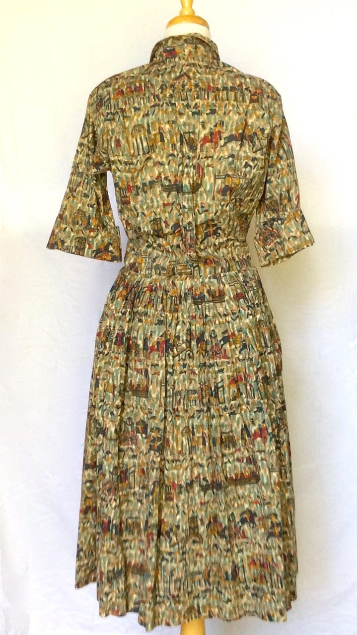 Vintage 1950s Phoenician Print Dress - Etsy