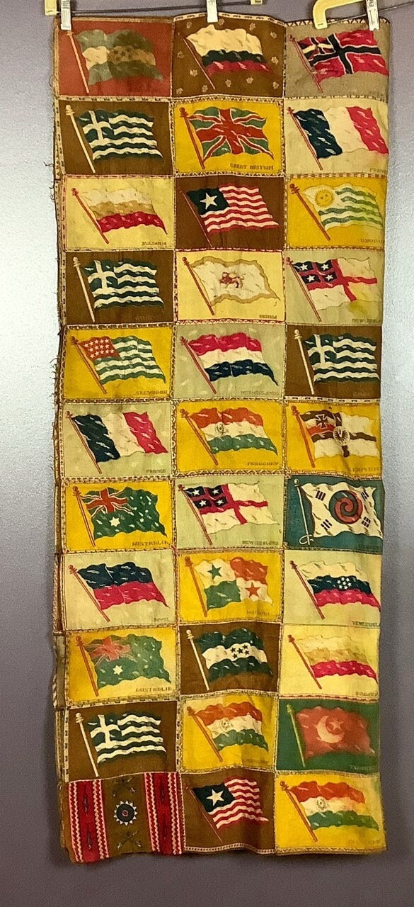 Vintage 1920s Felt Tobacco Flag Tapestry