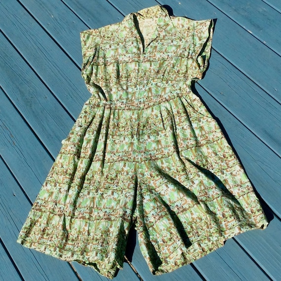 Vintage 1950s Egyptian Print Cotton Romper
