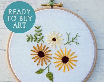 Sunshine Hand Embroidery art, textile art, floral embroidery, embroidered gift