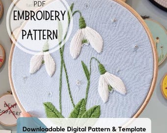 Patrón de bordado a mano de campanillas de invierno: Flores de primavera (Descarga en PDF)