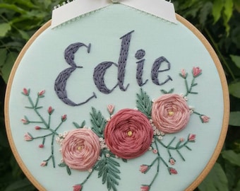 Personalized Floral Embroidered Hoop Art: Baby Keepsake Gift
