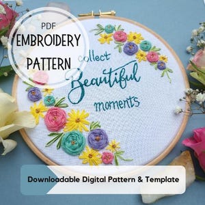 Floral embroidery pattern, hand embroidery pdf, spring flowers embroidery, botanical embroidery, Roses digital pdf, floral stitch pattern
