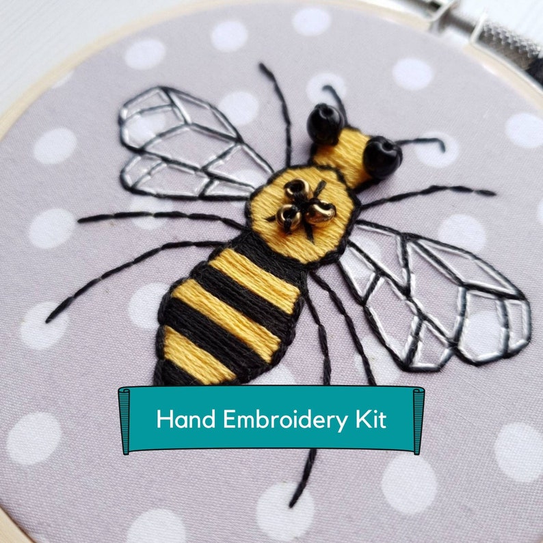 Bee hand Embroidery Kit, Stitch kit, Craft Kit, Embroidery kits, bee gift, embroidery hoop, lockdown activity, mindful activity gift image 2