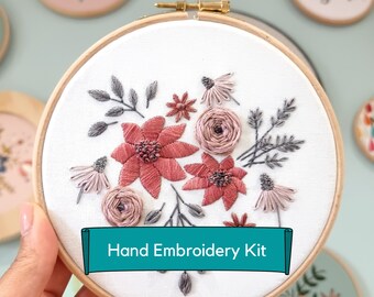 Blossom Hand Embroidery Kit, floral Embroidery Kit,  hand dyed threads Embroidery kits, spring themed craft, french knots