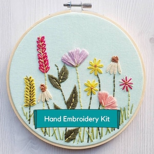 spring garden hand embroidery kit, embroidery kit, craft kit, country garden, embroidery kits, garden flowers, floral embroidery