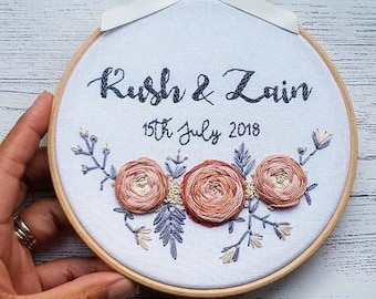 Personalised Wedding gift, Wedding gift, Floral wall art, Anniversary gift, Bespoke Gift, Embroidery Hoop Art, embroidery art, wall art
