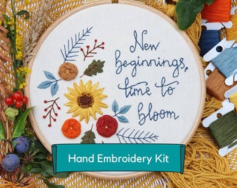 Time to bloom Hand Embroidery Kit, fall Embroidery Kit, autumn embroidery, Embroidery kits, Garden flowers, embroidery hoop