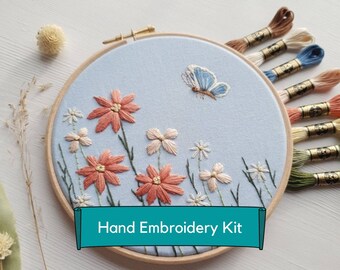 Summer Meadow Hand Embroidery Kit, floral embroidery kit,  Embroidery kits,  floral craft kit