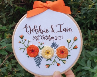 Personalised Wedding gift, Wedding gift, Floral wall art, Anniversary gift, Bespoke Gift, Embroidery Hoop Art, embroidery art, wall art