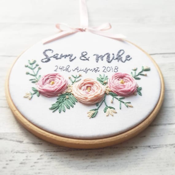 Personalised Wedding gift, Wedding gift, Floral wall art, Anniversary gift, Bespoke Gift, Embroidery Hoop Art, embroidery art, wall art
