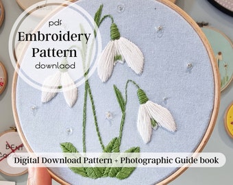 PDF Download, hand embroidery pdf, snowdrops embroidery, spring hand embroidery, digital pdf, floral embroidery pattern, pattern download