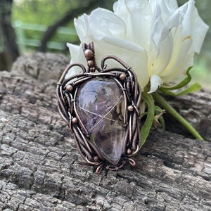 Ametrine necklace, upcycled copper wire jewelry, wire wrapped pendant, metal art gemstone pendant &quot;Regina&quot;, Handmade gift idea for Birthday