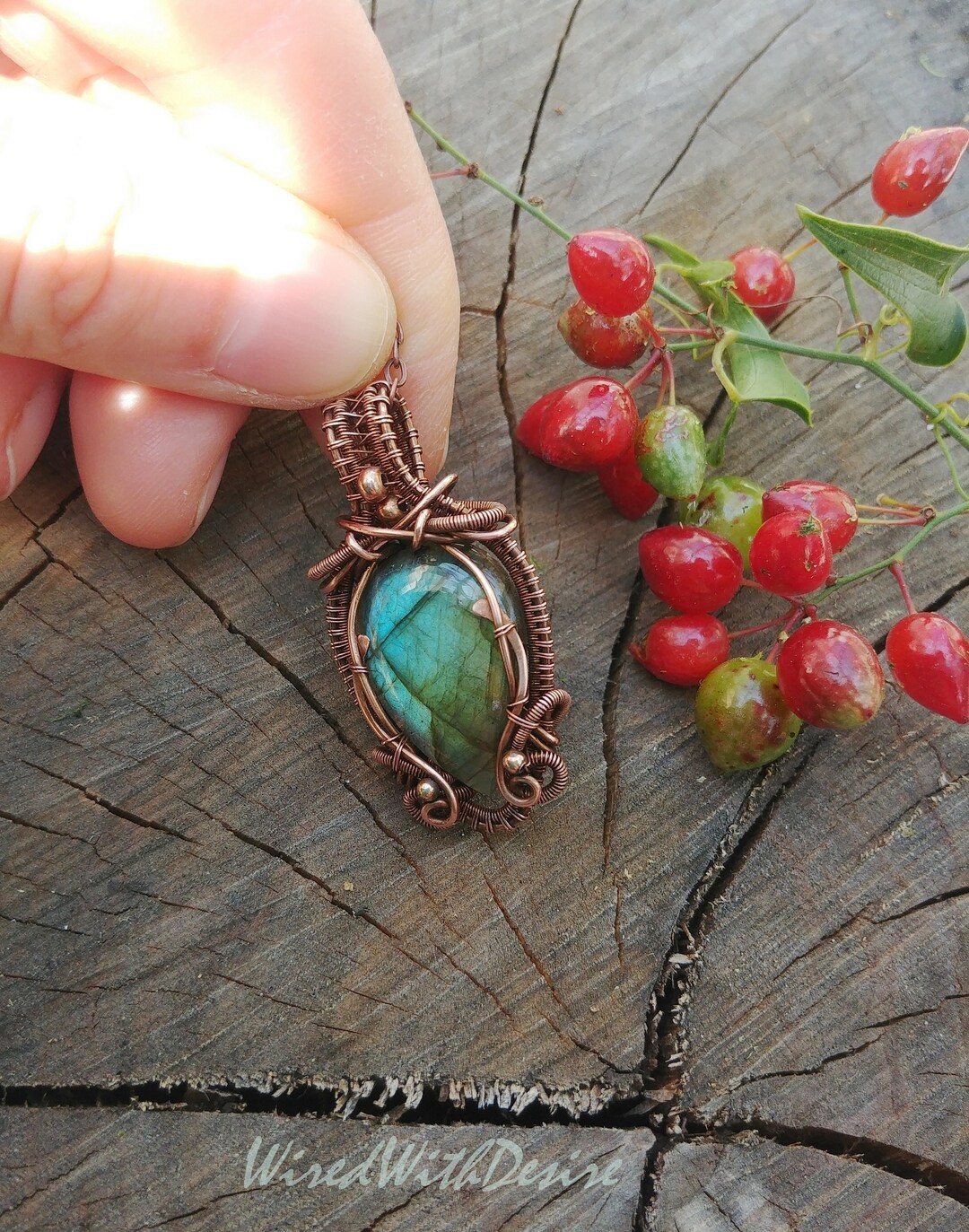 Handmade Copper Pendant With Labradorite, Wire Wrapped Pendant With