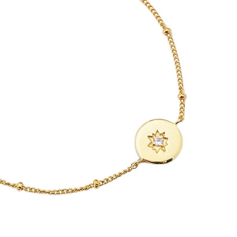 Circular Gold Bracelet Quartz Bracelet Delicate Chain Bracelet Gold Gold Clear Quartz Central Jewel Bracelet 18ct Gold Chain Bracelet