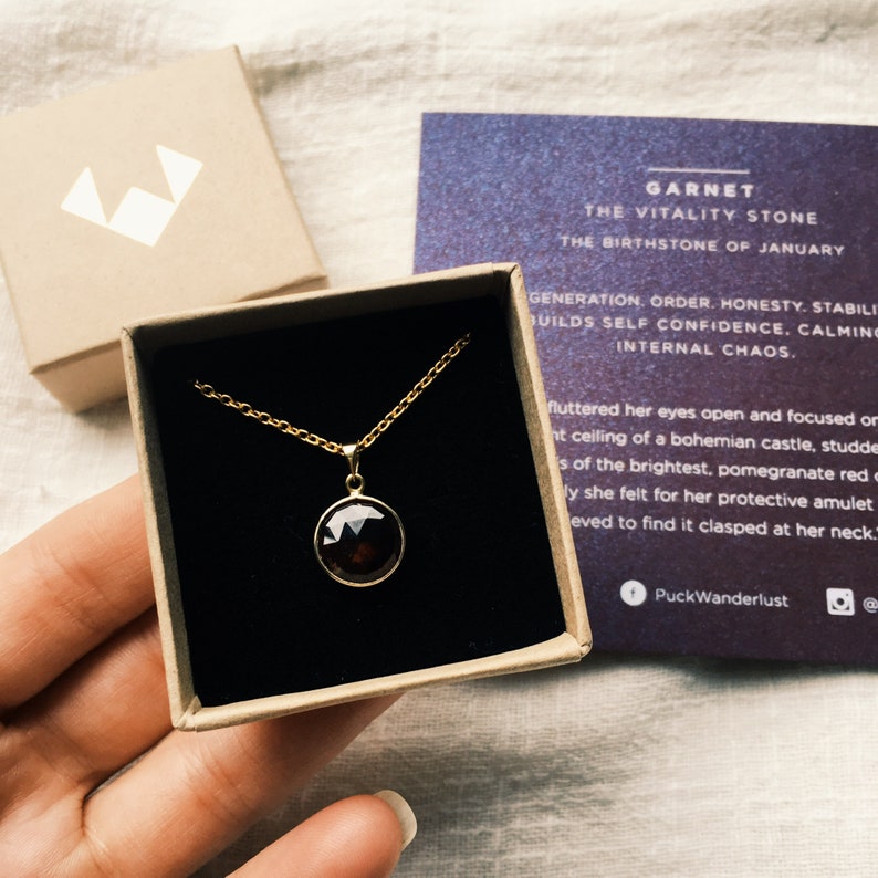 Birthstone Necklace Garnet Necklace Gold Gemstone Necklace Recycled Necklace. January Birthstone Charm Necklace Silver Garnet Charm