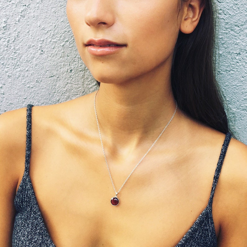 Birthstone Necklace Garnet Necklace Gold Gemstone Necklace Recycled Necklace. January Birthstone Charm Necklace Silver Garnet Charm