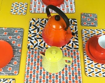 Set of 6 Mid-Century Modern Melamine Placemats: Retro Table Decor