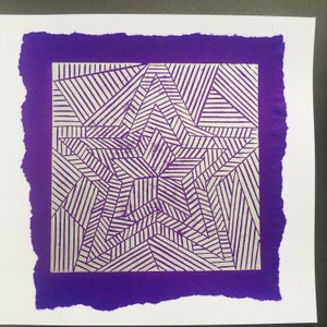 Handmade Card.  Blockprinted card UK, lino print card,  silver star lino print card.