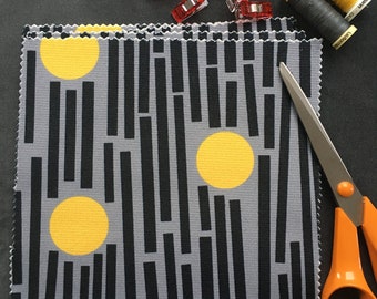 Tela de tapicería de terciopelo amarillo: diseño lineal moderno de mediados de siglo