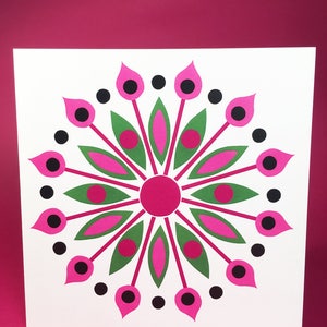Wenskaart, vierkant, blanco binnenkant, verjaardagskaart, gelegenheid, bloemen, roze en groen