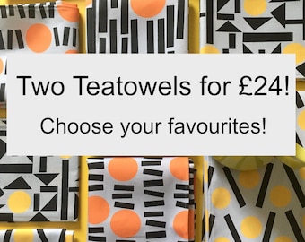 Mid-Century Modern Tea Towel Set: Orange & Yellow Cotton