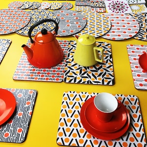 cork placemats, Set of 4 placemats, 4 tablemats, melamine placemats, retro placemats, midcentury modern tablemats, housewarming gift uk