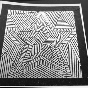 Handmade Silver Star Lino Print Card: Minimalist Blank Card