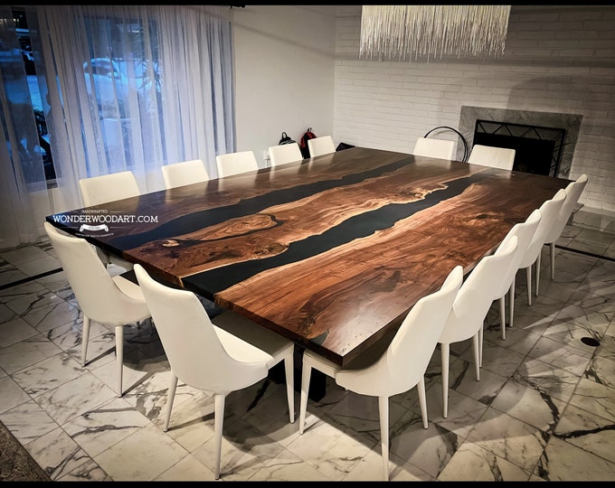 Live Edge Claro Walnut Dining table with resin, large conference table