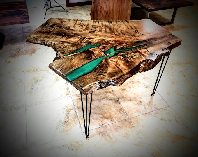 Live Edge Big Leaf Maple coffee table with green resin